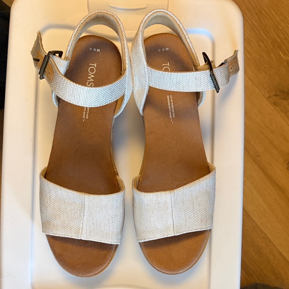 TOMS Cream Canvas Ankle-Strap Sandals